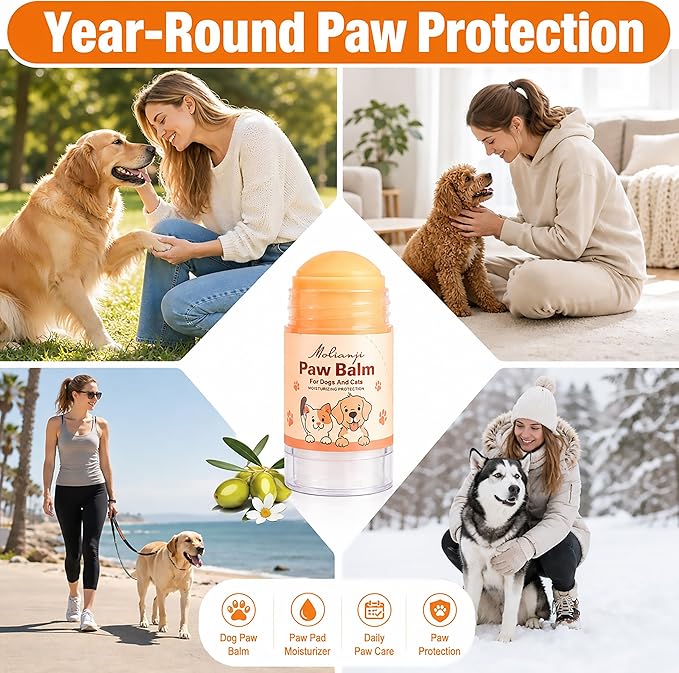 Dog Paw & Nose Balm Stick for Dogs & Cats, 2 Pack 1.41oz/40g, Mess-Free Lick-Safe Paw Wax for Hot Pavement & Winter Salt/Snow, Moisturizes Dry, Cracked Paws & Noses, Beeswax Olive Oil VIT E