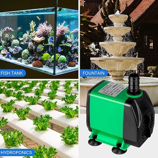 Simple Deluxe 800 GPH Water Table Pump (3000L/H, 24W), Ultra Quiet Fountain Pump with 10 ft, 3 Nozzles for Fish Tank, Pond, Aquarium, Hydroponics, Green (Pack of 3)