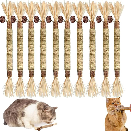 10 Pcs Puriq Natural Silvervine Dental Sticks, Silvervine Sticks for Cats, Interactive Cat Chew Stick for Teeth Cleaning, Scratch & Bite Resistant, for Indoor Kitty Fresh Breath, Healthy Teeth