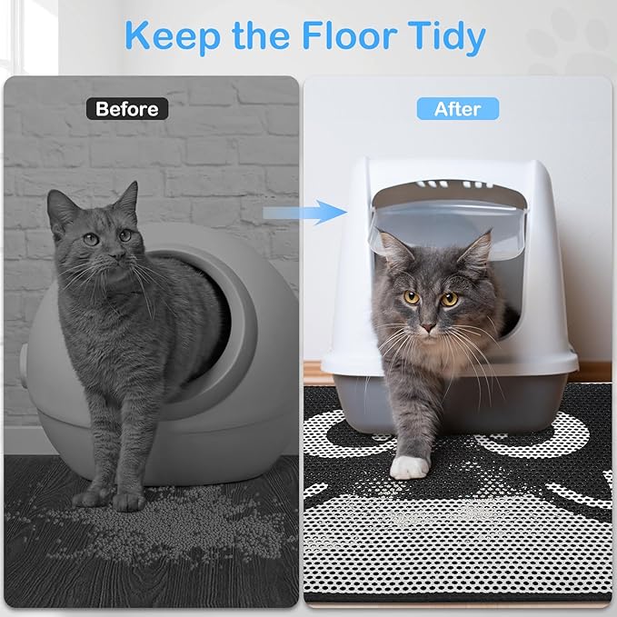 Bienbee Cat Litter Mat, 30"x24" Litter Mat Double Layer Litter Trapping Mat, Reduces Tracking and Keeps Floors Clean, Black Cat L