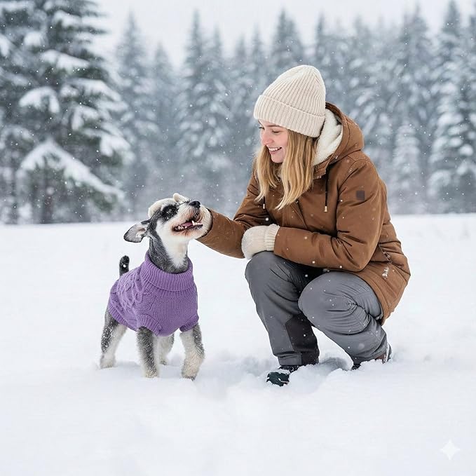 Dog Warm Winter Sweater Pet Clothes Knitwear for Medium Dog for Corgi, West Highland,Schnauzer,Border Collie,Dog Outfits (Purple XL)