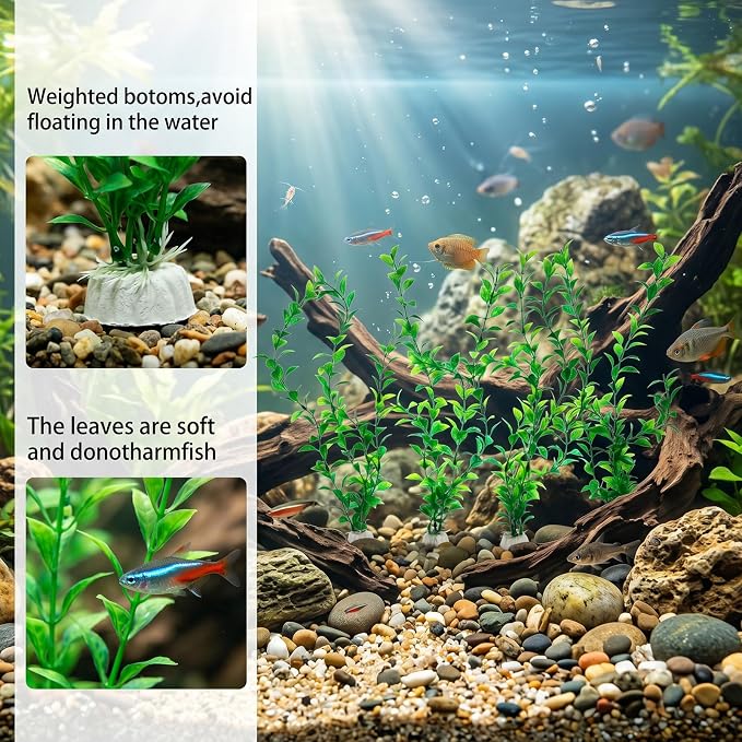 4 Pack Silk Aquarium Plants 13.8 Inch Plants for Fish Tank | Decorations Artificial Plastic Habitat Decor Small To Moderate Size Safe Green for Tank, Goldfish, Fish Hides