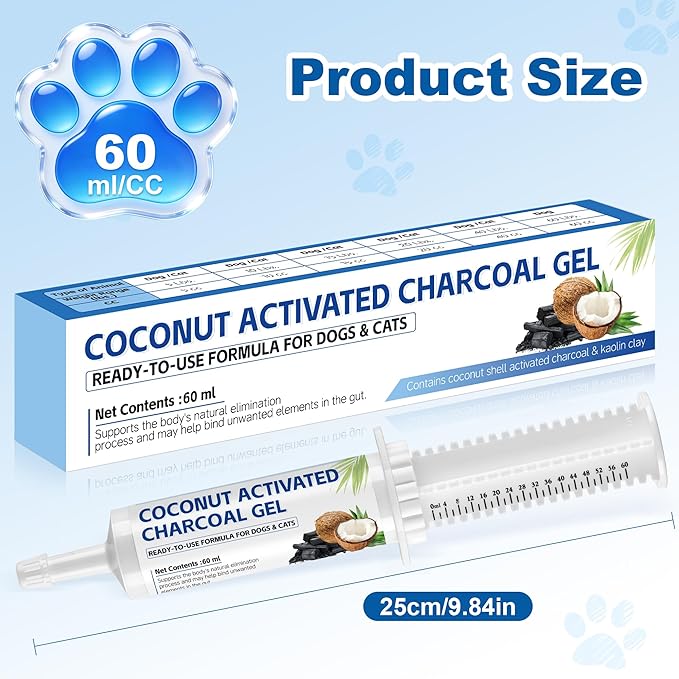 Pet Emergency Activated Charcoal Paste, Toxin Absorber for Dogs & Cats, Aids Digestive System Recovery, Pet First Aid Kit, 60 ml