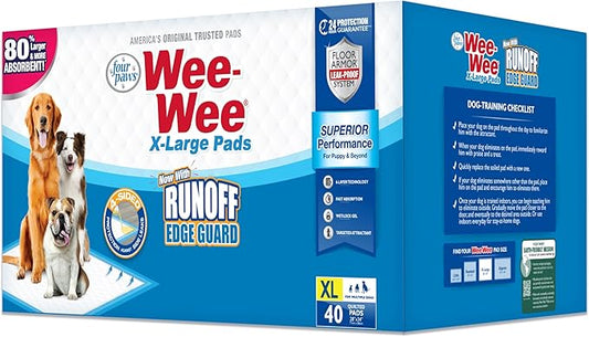Four Paws Wee-Wee Superior Performance Unscented Extra-Large Pee Pads for Dogs & Puppies, Quilted Leak-Proof Dog Housebreaking Potty Training Floor Protection, 28" x 34", 21 Count