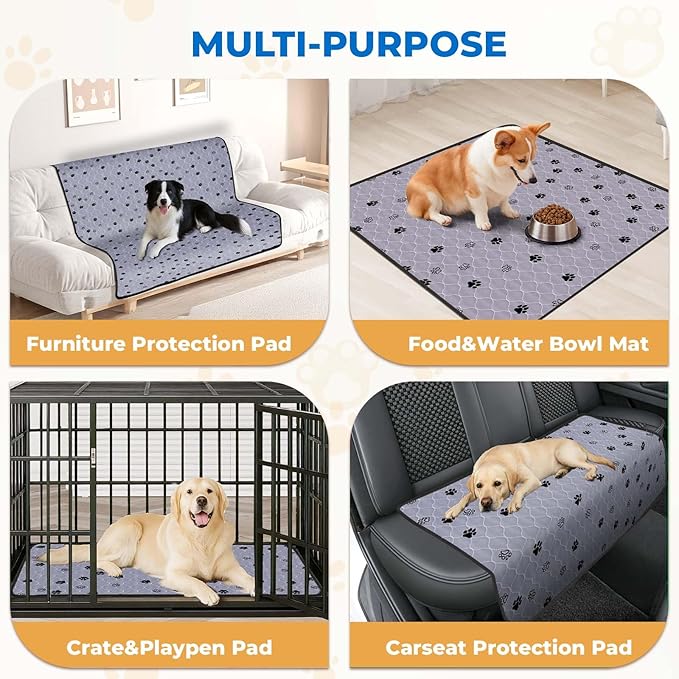 Fostanfly Non-Slip Washable Pee Pads for Dogs, 2 Pack 48''x60'' Extra Large Ultra-Absorbent and Leak-Proof Reusable Potty Training Pads for Dogs, Puppy and Cats of Add 8 Lanyards