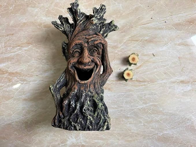Tree Stump Aquarium Decoration, Green and Brown Resin Fish Tank Hideout with Multiple Entrances, 8.5x8x4 Inches