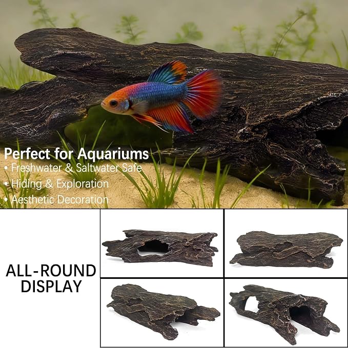 Tfwadmx Leopard Gecko Hide, 10" Reptile Hideout, Resin Simulated Hollow Log for Aquarium, Betta Fish Hideout, Reptile Tank Accessories for Corn Snakes, Lizards, Axolotls