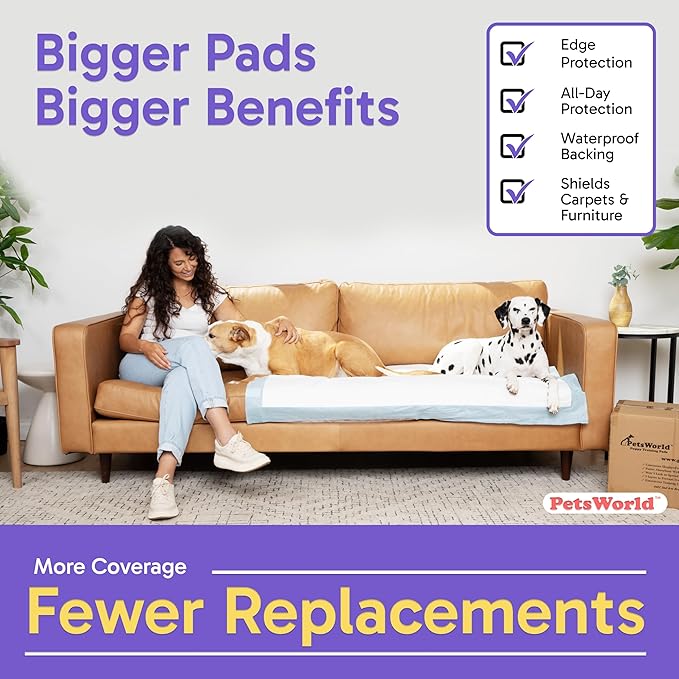 PetsWorld Enormous Dog Pee Pads 37"x54" 400 Count – XXXL Pet Pee Pads for Giant Dogs & Pets, Heavy Duty Leak-Proof Dog Training Pads, Super Absorbent Quick-Dry Potty Pads with Adhesive Tabs