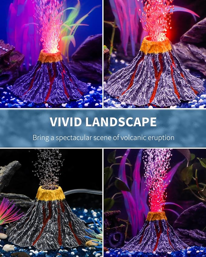 Uniclife Aquarium Volcano Ornament Kit with Air Stone Bubbler Fish Tank Decorations