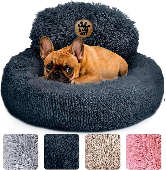 PetJett Small Dog Bed - 23'' Round Dog Beds, Calming Puppy Bed - Washable Dog Bed - Anti-Slip, Super Soft Fluffy Plush Faux Fur Pet Bed, Anti-Anxiety Premium Comfort Donut Bed, Fits Dogs Upto 25 lbs