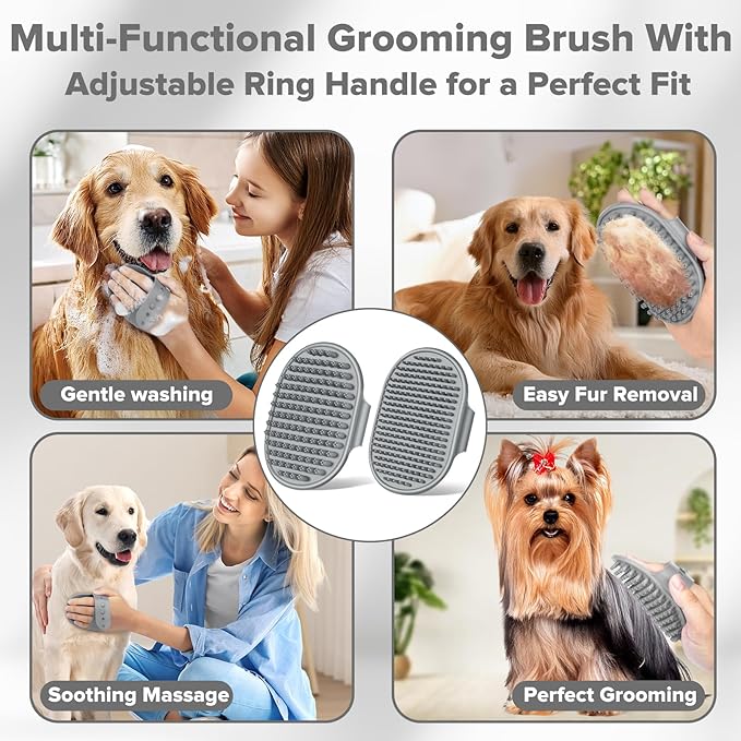 Augwind 6PCS Pet Grooming Kit for Dogs, Cats and Horses | Dog Washing Gloves | Cleanroom Gloves | Dog Bath Brush | Dog Bath Gloves | Dog Shampoo Brush | Dog Bath Supplies (Grey)