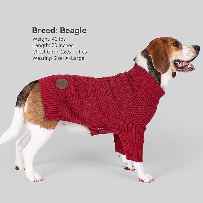 cyeollo Dog Christmas Sweater Turtleneck Soft Knitted Sweaters with Long Sleeves Warm Cozy Dog Clothes for Large Dogs, Burgundy 2XL