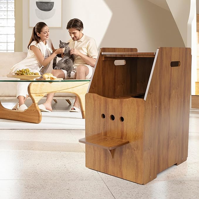 Cat Litter Box Enclosure,Enclosed Litter Boxes Cabinet,Top Entry Litter Box Enclosure,Tall Hiden Litter Furniture,Wood Cat Toilet with Filter and Stairs for Indoor Cats,Dog Proof (Brown)