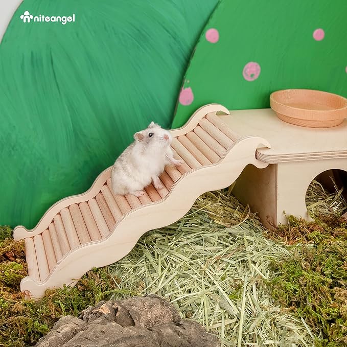 Niteangel Hamster Climbing Toy Wooden Ladder Bridge for Hamsters Gerbils Mice and Small Animals (Large - 10.35'' L)