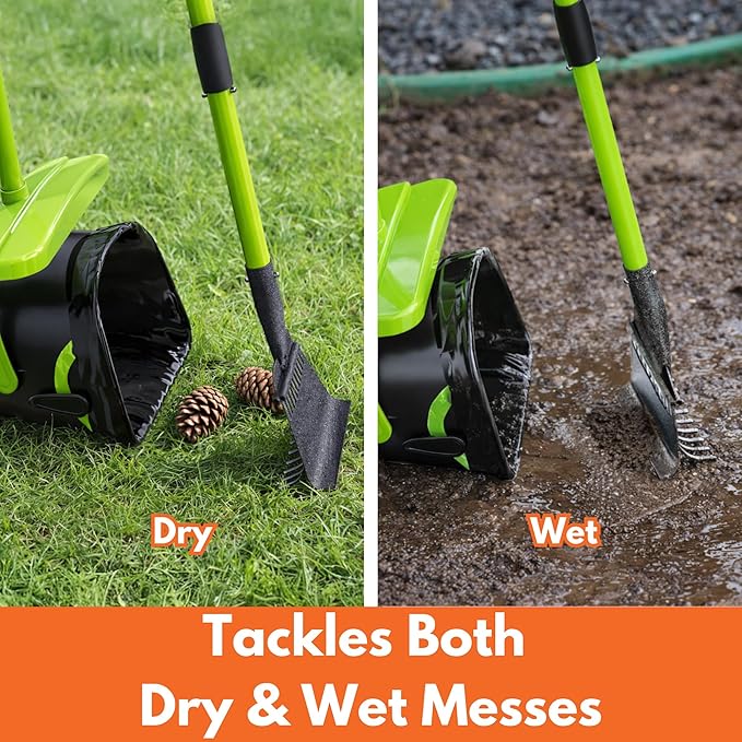 Pupzle Dry & Wet Dog Pooper Scooper with Bag Attachment, 40" Long Handle Pooper Scooper for Large Dogs, Dog Poop Scoop for Yard, Large Capacity Swivel Bin and Rake, 75 Bags, Patent Pending