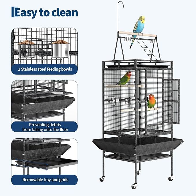 Garvee 82" h Large Bird Cage, Rolling Parakeet Cage with Play Top, Bird Rope Perche, Big Bird Cages for Parrots, Parakeets, Cockatiels, Conures-White