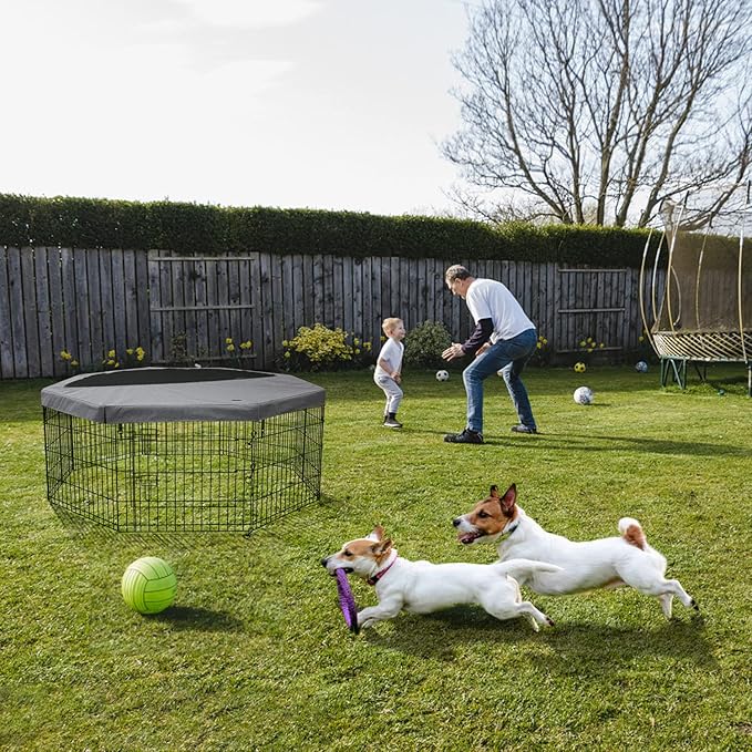 PETIME Foldable Metal Dog Exercise Pen/Pet Puppy Playpen Kennels Yard Fence Indoor/Outdoor 8 Panel 24" W x 24" H with Top Cover (with top Cover, 8 Panels 24" H)