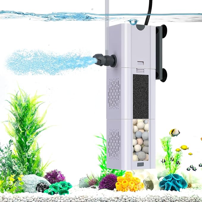 265 GPH 4-In-1 Aquarium Filter, 20-80 Gallon Fish Tank Filters (15 W) | Fish Filter, Filtration And Oxygenation, Filter for Fish Tank with Biochemical Cotton, Ceramic Beads, Turtle Tank Filter
