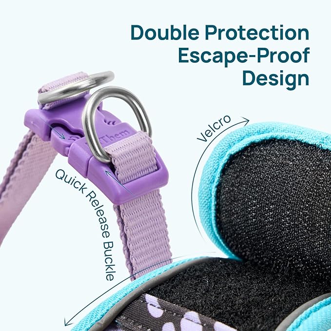 PetThem Upgraded Cat Harness and Leash Set - Step-in Escape Proof Adjustable Cat Harness, Comfortable Soft Lightweight, Reflective Harness for Walking, Travel, Camping (Butterfly Magic, XXS)