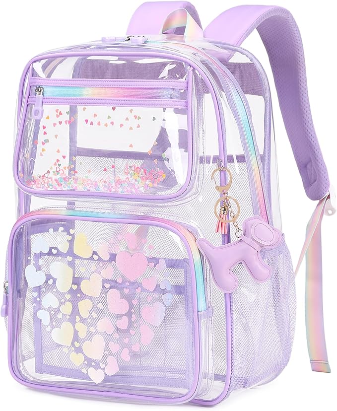 MOONBABY Clear Backpack for School Girls, Heavy Duty TPU Transparent Backpack Stadium Events Approved, Clear Bookbag
