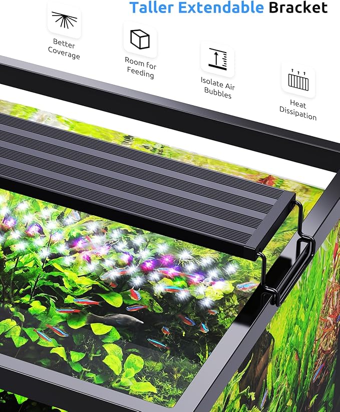 SEAOURA Aquarium LED Light for 12-18in Freshwater Tank, Full Spectrum Aquarium Light for Plant Growth, 6H/8H/12H Timer, WRB 3 Channel Customizable, 10 Brightness & 11 Colors, Adjustable Bracket