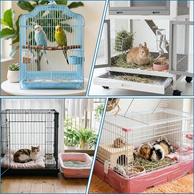 20PCS Disposable Plastic Cage Liners - 70cm Plastic litter pan liners for Small Animal Cages, Leakproof Cage Liners for Rabbits Guinea Pigs, Litter Box Film Liners for bunny rabbit litter box liners