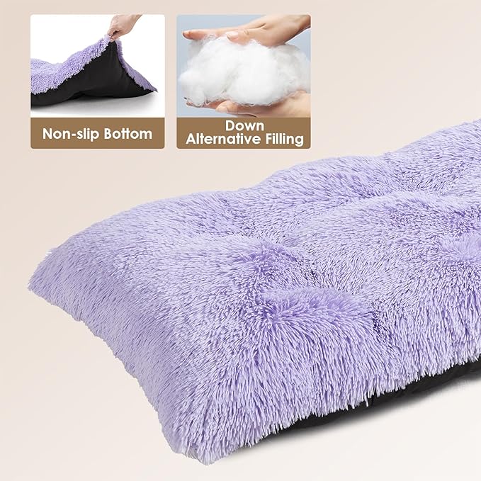 EHEYCIGA Fluffy Dog Crate Bed for Small Dogs, Plush Faux Fur Crate Pad, Calming Anti Anxiety Small Dog Bed, Washable Soft Warm Mat with Non-Slip Bottom, Purple