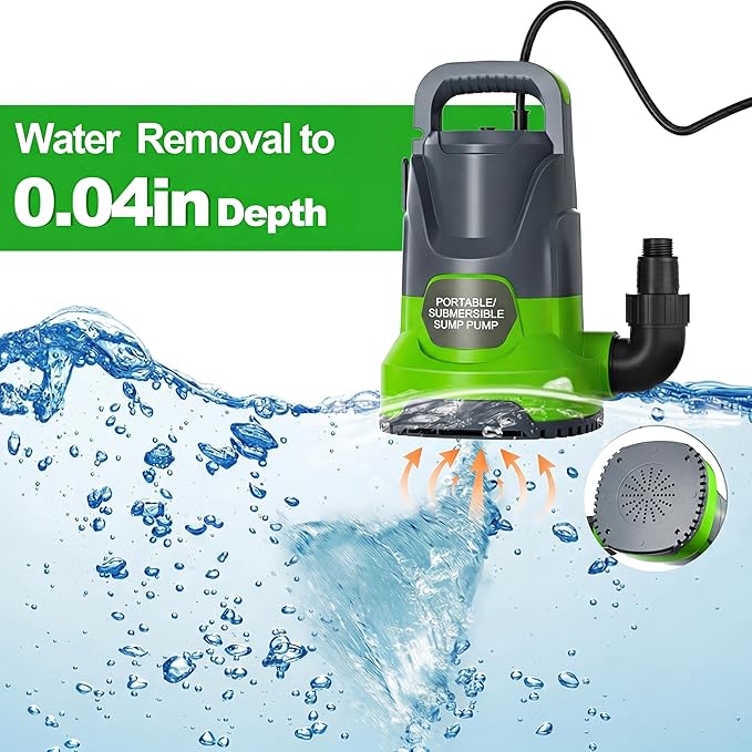 Sump Pump Submersible 1HP 3700GPH Utility Water Pump Portable Transfer Electric Water Sump Pumps with 8 Accessories for Swimming Pool Draining Hot Tub Pond Basement