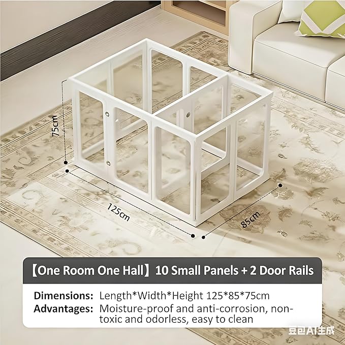 Clear Acrylic Dog Playpen with Door,23.6" Puppy Playpen,Easy Assemble Pet Fence,10-Panel for Puppies/Small Dog Play Pen Indoor (White, 23.6 Inch-H, 10 Panel) (White, 75cm10p+2D)