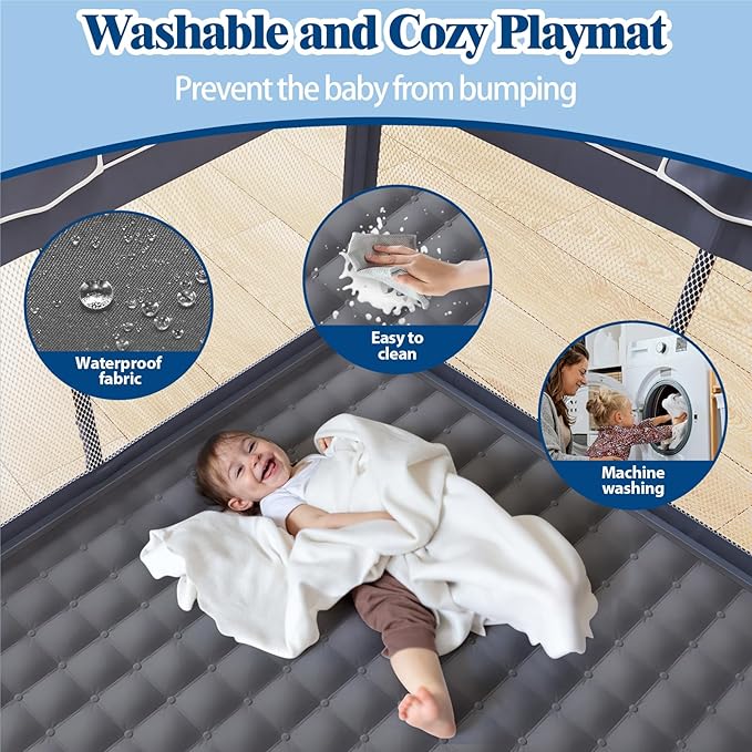 Jixrolyn Foldable Baby Playpen with Mat, Extra Large Playpen for Babies and Toddlers with Gate, Portable Baby Yard, Indoor & Outdoor Play Area 71"x59"