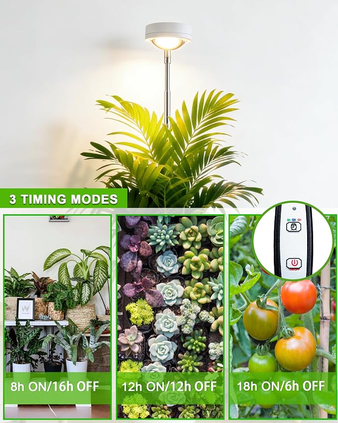 Plant Grow Light, LED Growing Light Full Spectrum for Indoor Plants,White Magnifying Glass Plant Lights,Height Adjustable, Automatic Timer, 5V Low Safe Voltage,Idea for Large