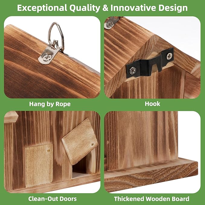 MIXXIDEA Bird House 5 Hole Bird Houses for Outside with Thickened Wooden Board，Birdhouse for Blue Bird Humming Bird and Chickadee Swallow. Hanging Edible Wild Bird Nest Garden Decorative