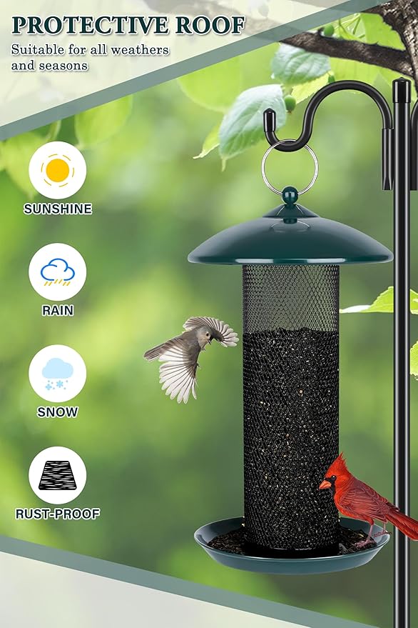 Gtongoko 2 Pack Finch Bird Feeders for Outdoors 2.5 LB Capacity Squirrel Proof Metal Mesh Tube Bird Feeders Thistle & Nyjer Seed Hanging Feeder, Green