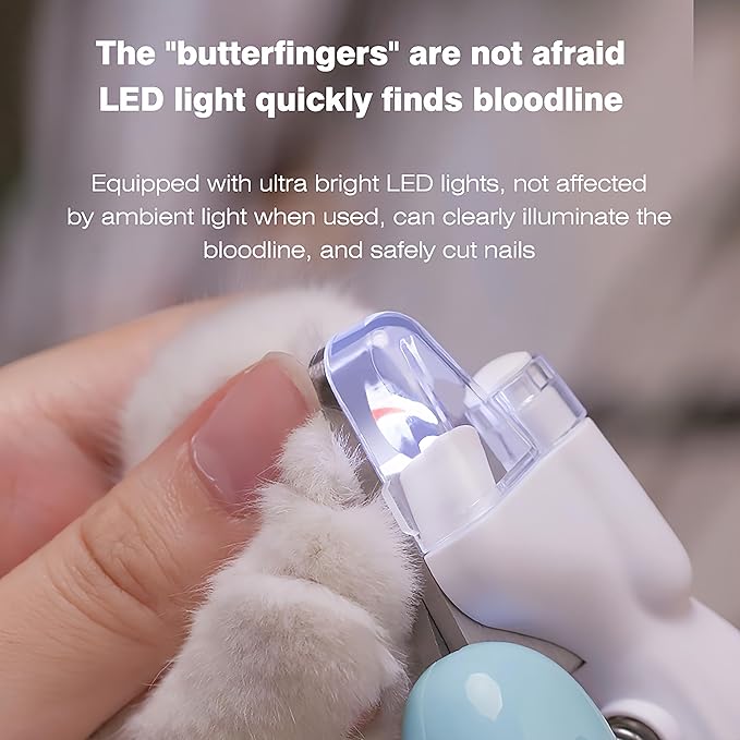 Cat & Dog Nail Clippers with LED Light, Illuminates Nail Bloodline to Prevent Overcutting, Pet Nail Trimmer with Safety Guard & Built-in Nail Catcher for Dog Cat Rabbit Small Animals(Blue)