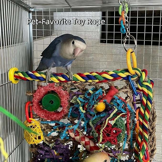 Bird Rope Perches, Parrot Toys, Bungee Rope Perches for Parrots, Cockatiels, Parakeets, Budgie Cages Comfy Birds (Metal Nut) - 31.5 inches