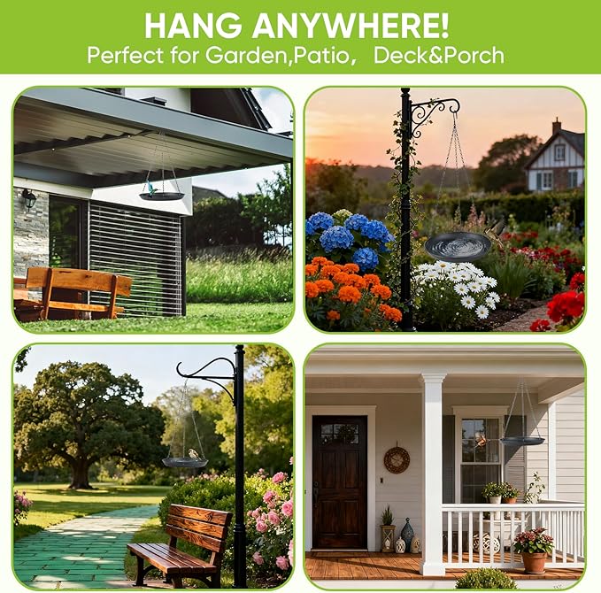 Hanging Bird Bath for Outdoors, 2-Pack Metal Bird Bath & Water Feeder with 2 Shallow Bowls (9.8” & 11.8”), Hummingbird Bath for Wild Birds, Garden, Patio and Yard Decor (9.8IN-1PACK)