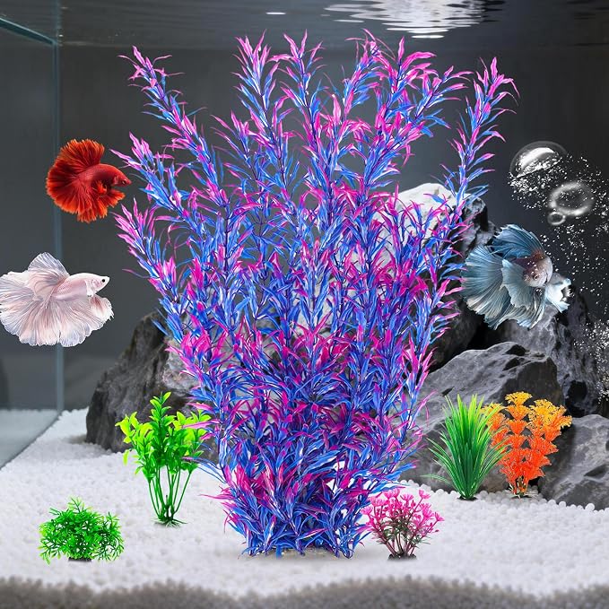 CousDUoBe 21 Inch Aquarium Plants Set Tall Fish Tank Plants – Realistic Artificial Fish Tank Decorations (1 Pcs Large Green Fish Tank Plants, 5 Pcs Small Plants)