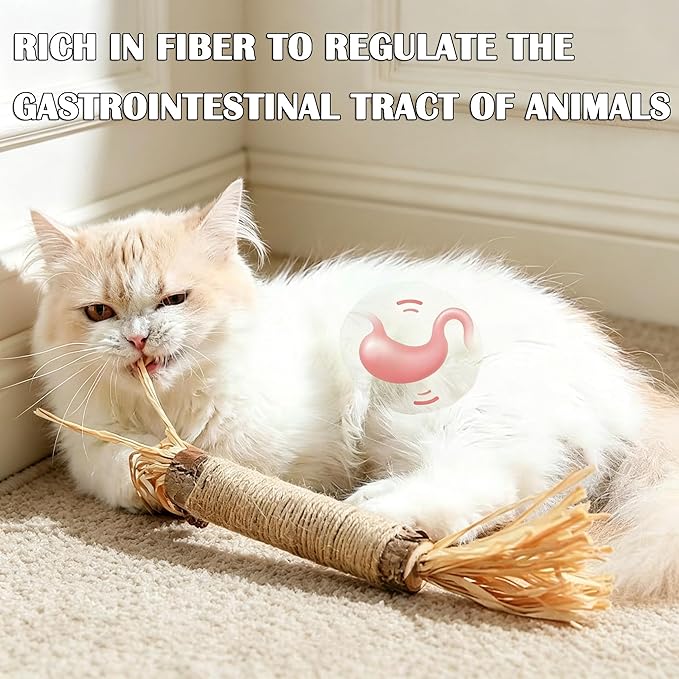 Natural Silvervine Dental Sticks, Silver Vine Sticks Cats with Raffia, Chew Sticks for Cats, Cat Chew Rope for Enrichment Pet Supplies, Calm Cat Boring (Large-2PCS)
