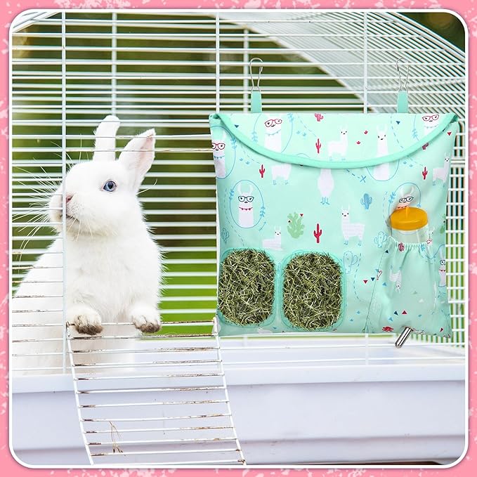 UPINS 2 Pack Hay Bag for Rabbits 2-Hole Hanging Hay Feeder Guinea Pig Hay Bags, Hay Feeder for Rabbits Chinchillas Hamsters Small Pets and Animals