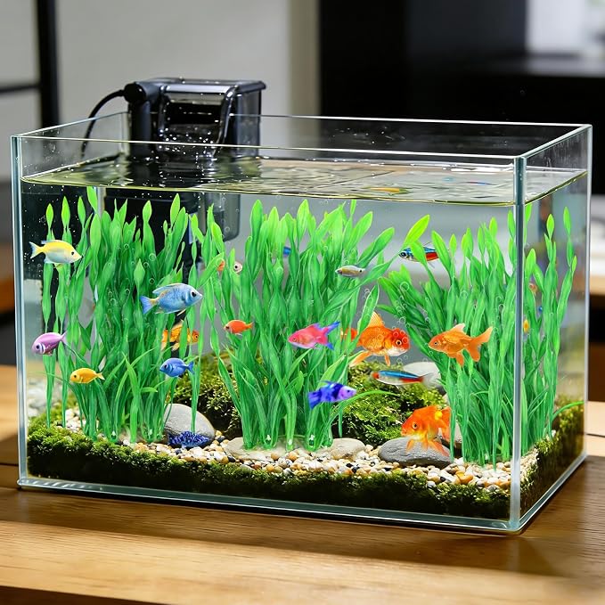 QUOZUO Fish Tank Decorations Seaweed Large Plants, Green Artificial Plants for Aquarium, Fish Tank Accessories, Aquarium Decor Plastic Plants 3pcs