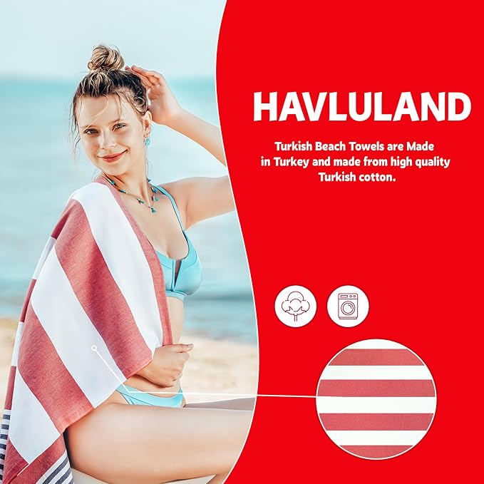 HAVLULAND Turkish Beach Towels, Oversized 40"x72" Turkish Bath Towel, Highly Absorbent Quick Dry Sand Free Beach Towels for Beach Pool Spa Gym Yoga Travel Camping Picnic Blanket - Red/Blue