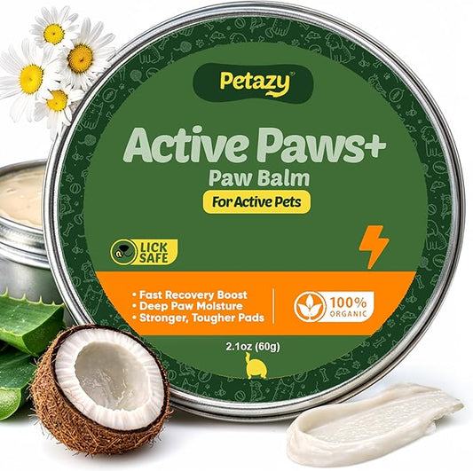 Petazy Dog Paw Balm – Active Paws Formula for Rough Terrain, Hiking & Outdoor Dogs | Lick-Safe, Natural Protection with Beeswax, Shea Butter & Coconut Oil | Paw & Nose Balm for Dogs & Cats, 2.1 oz