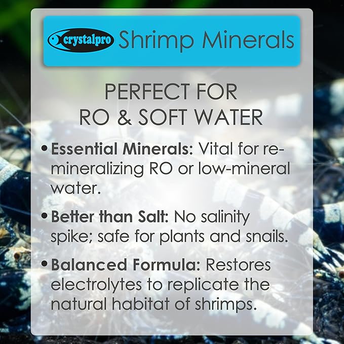 Crystalpro Shrimp Minerals 4.2 Oz – Liquid Aquarium Salt & Trace Elements for Freshwater Shrimp Tanks – Supports Caridina & Neocaridina – Molting & Breeding Additive – Invertebrate Tank Conditioner