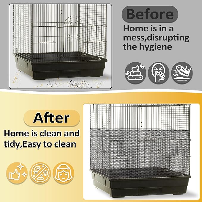 RAINFLOW 2Pcs Bird Cage Seed Catcher - Black White Bird Cage Cover, Birds Cages Netting Skirt Birds Cages Seed Catcher Guard for Parrot Parakeet Enclosures