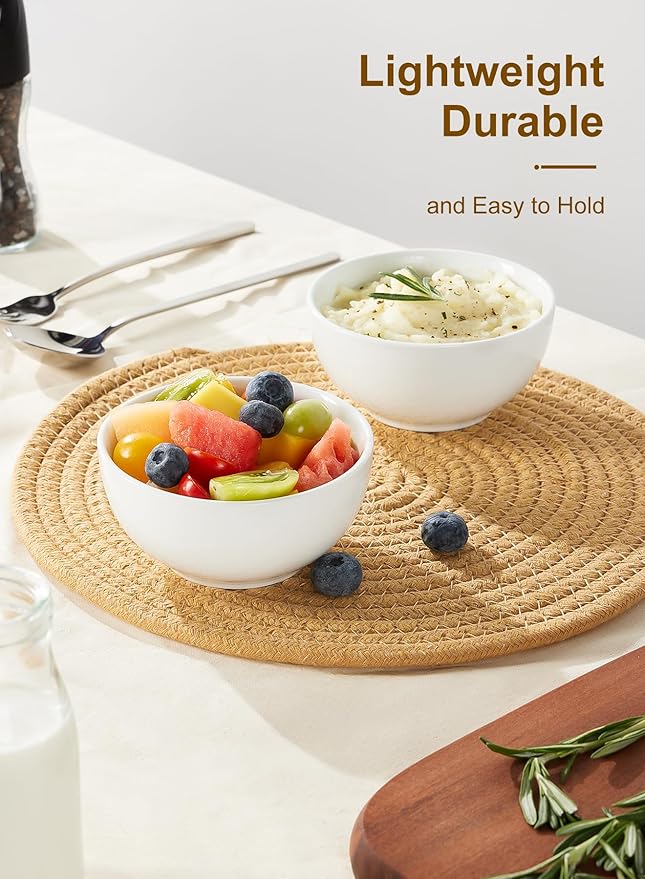 Small Bowls Set, White Ceramic Bowls of 6, 10 oz Porcelain Bowl for Kitchen Dessert Rice Side Dish Snack Soup Fruits Cereal Ice Cream, Microwave Dishwasher Freezer Oven Safe Easy Clean Stackable