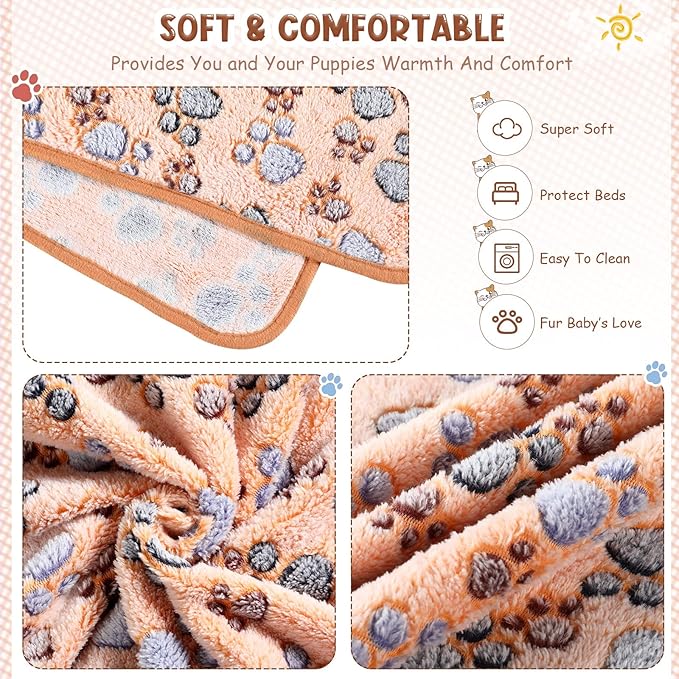 Tatuo 4 Pack Fleece Dog Blankets for Puppy Cats Multi-Size Sleep Mat for Pet Guinea Pig Soft Washable Warm Crate Bed Puppy Teething Toys Print Pattern Blanket Indoor(Mixed Color,36 x 36 Inch,Paw)