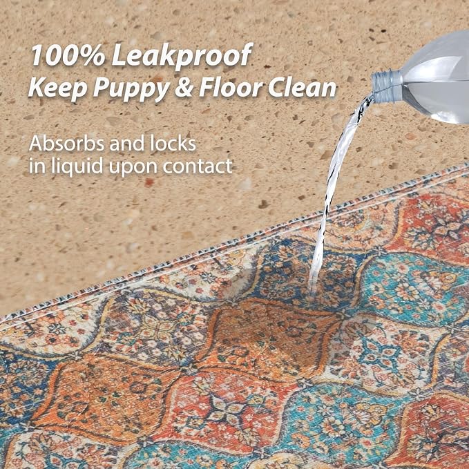 nunubaby Washable Pee Pads for Dogs, Stylish, Non-Slip and Leak-Proof Pee Pads. Reusable Potty Pads for Dogs for Crates and Floors.(Cream/Multi, 48" x48" )