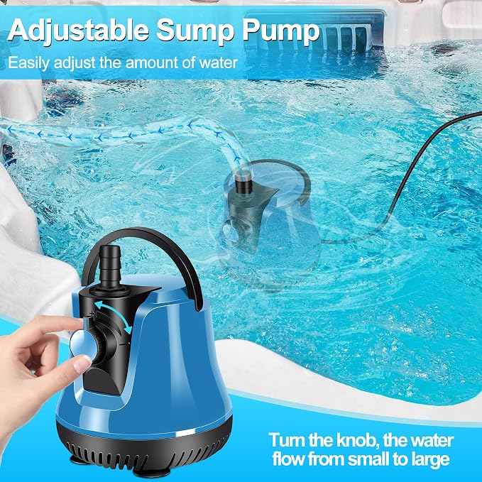 Submersible Water Pump,Adjustable Flow Sump Pump,Water Removal Pump | Electric Pool Cover Pump Above Ground,Portable Water Pump for Pool Draining with 10ft Drainage Hose,3 Adapters,950GPH