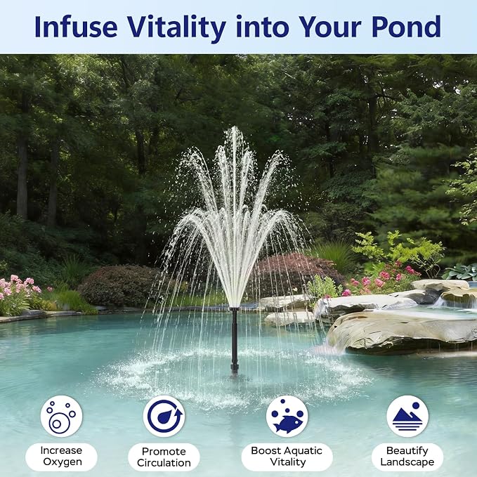Pond Fountain Pump Kit, 600GPH Submersible Water Pump with Remote Control LED Lights, 3 Spray Patterns, Adjustable Flow, Quiet Operation, for Pond, Garden, Backyard Water Feature