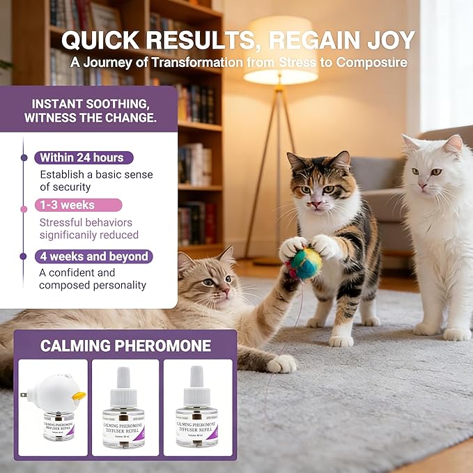 Cat Calming Diffuser,Kit with 2 x 30-Day Refill,Premium Cat Pheromones Calming Diffuser for Stress,Natural Anxiety Relief for Cats,Stops Scratching & Urine Spraying,Safe for Multi-Cat Homes(2 Count)